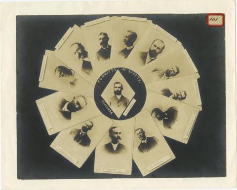 Photographs of individuals arranged in a circle around a single photo