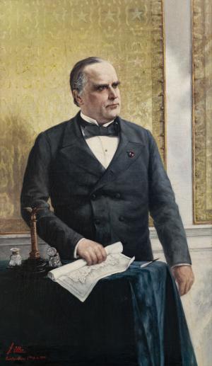 Painting of President William McKinley holding a map
