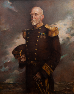 Alfred Thayer Mahan in a military uniform in a standing pose.