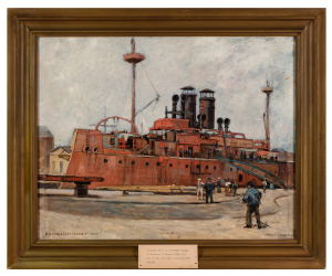 Paintin of the USS Maine being built